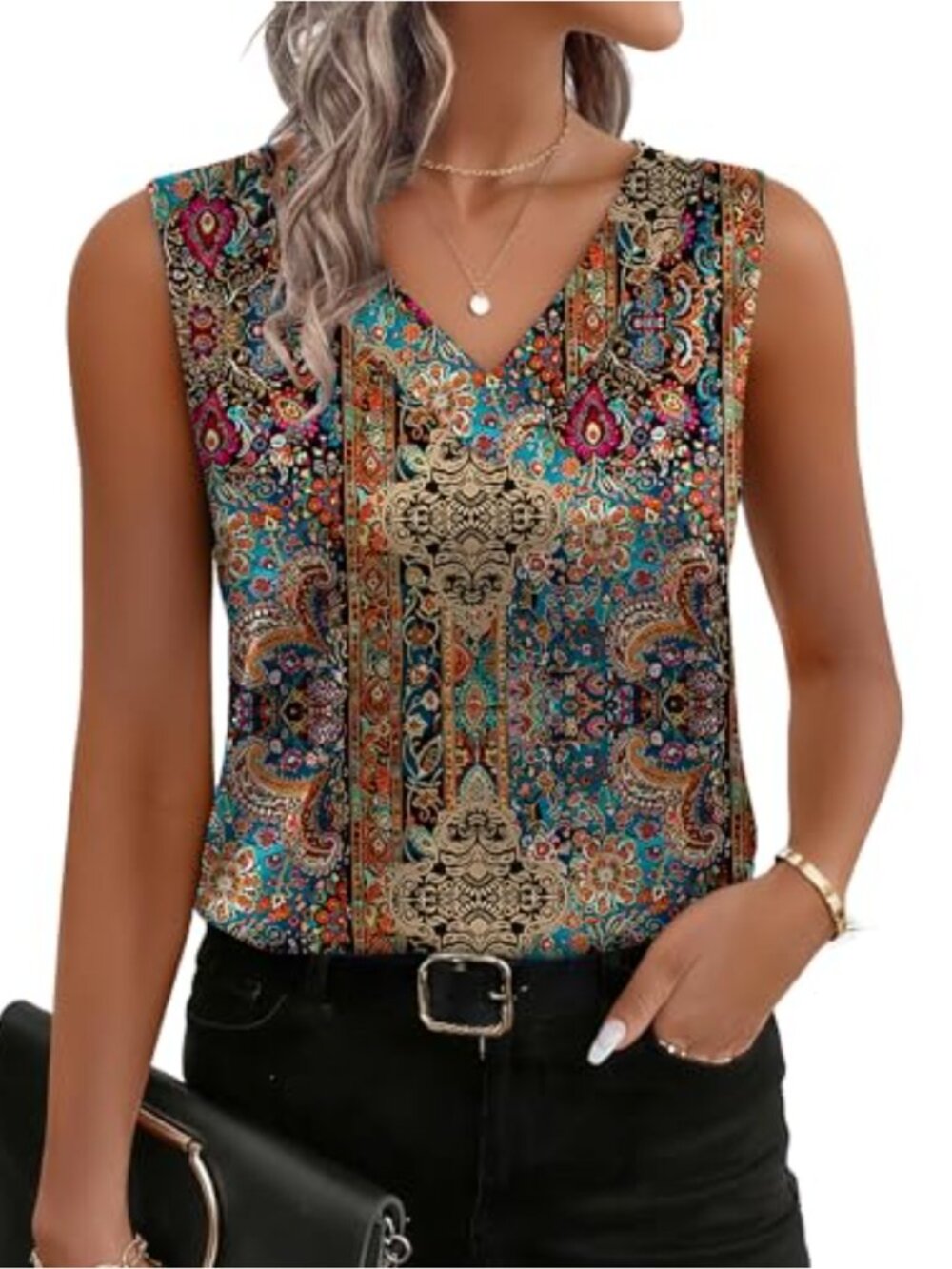 Satin Tank Top V Neck Sleeveless Business Casual Blouse